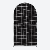 Lofaris Black Orange Grid Brown Plaid Simple Arch Backdrop